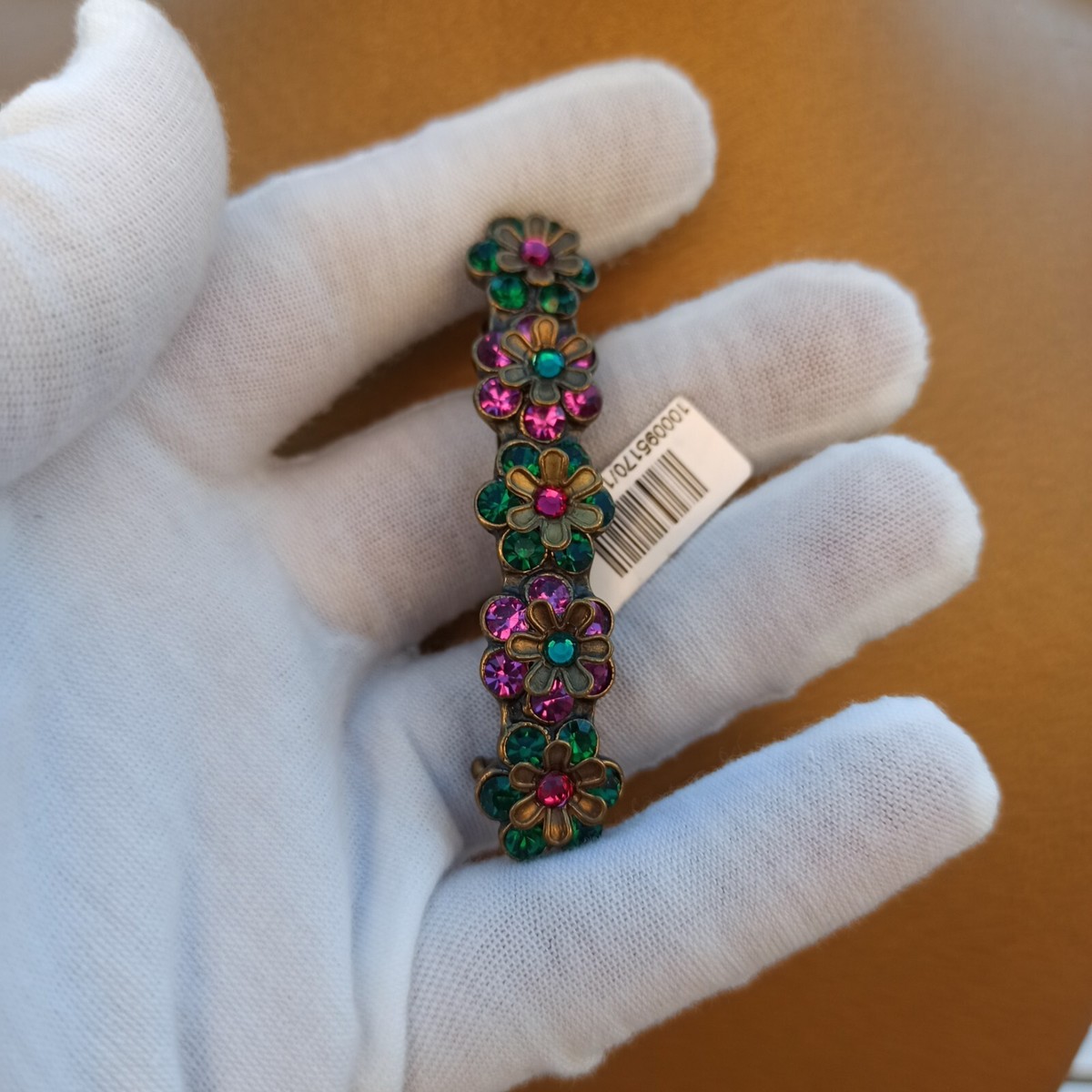 Michal Negrin Hair Clip Deep Green Pink Colorful Flowers  display picture 1