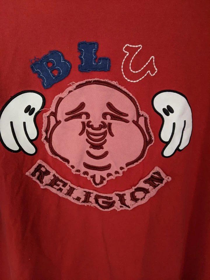 Camiseta Blu Religion Cuadrada Recortada Gráfica Manga Corta Para Hombre Talla M/L Roja Azul Foto 2 de 4