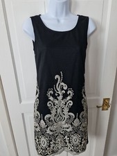 QED LONDON New Without Label Dress Black Mesh Embroidered Stretch Lined. Size12.