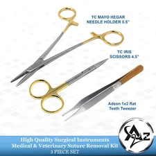 Professional Suture Removal Kit Surgical Iris Scissors TC Needle Holder Forceps