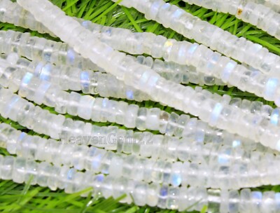 Natural Rainbow Moonstone Smooth Rondelle Heishi 5/6mm Gemstone beads 16 Inch
