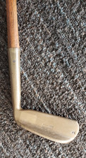 36.75" ACCURATE BRASS BLADE STYLE PUTTER W HICKORY SHAFT ORIG LEATHER GRIP