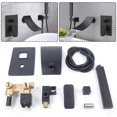 Unterputz Duscharmatur Set Schwarz Wasserfall Badewannenarmatur mit Handbrause