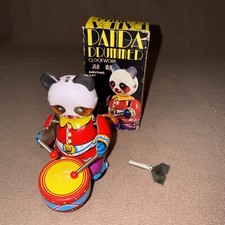 MS566 Vintage Clockwork Panda Drummer Wind-Up Tin Toy With Box And Key Works