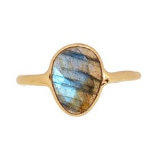 18k Gold Vermeil - Natural Labradorite - Madagascar 925 Silver Ring s.5 CR73464