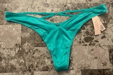 NWT VICTORIA'S SECRET TEAL SATIN SMOOTH STRAPPY BACK HIGH LEG THONG PANTIES