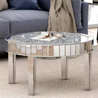 Luxury Mirrored Coffee Table Glitter Crystal Side End Diamond Sofa Accent Table