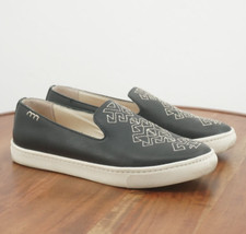 Soludos Womens Embroidered Slip On Sneakers Shoes Black Leather Size 7