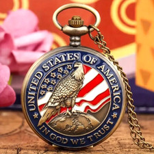 American Flag Eagle Pocket Watch Retro Bronze Liberty Quartz Classic Dial US