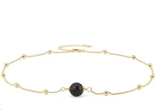 18k Gold Paperclip Chain Choker Satellite Lava Bead Pendant Dainty Necklace Gift