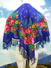 Handbedrucktes schönes Trachtentuch Dirndltuch mit Fransen Schultertuch TT1112