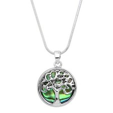 Tree of Life Necklace Abalone Shell SILVER Metal Cut Out Tree Jewelry