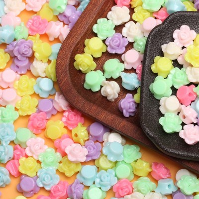 50Pcs Fashion Multicolor DIY Beads Candy Color Rose Flower Beads Loose Beads