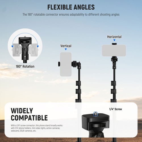 NEEWER 18.3"-61" Telescopic Portable Cellphone Tripod Stand with Phone Holder - Picture 7 of 8