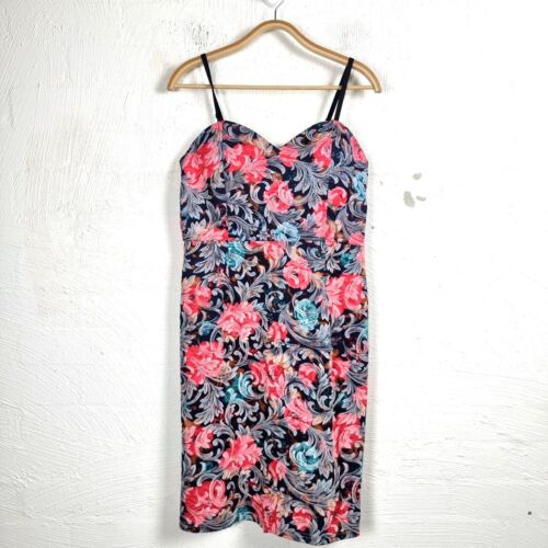 JOE BROWNS Womens Dress Size 12 Navy Blue Pink Floral Damask Sleeveeless Pencil - Picture 1 of 11