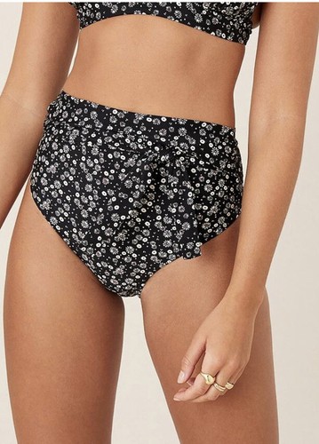 Monsoon Ditsy Recycled Polyester High Rise Bikini Bottom Black Floral UK Size 18