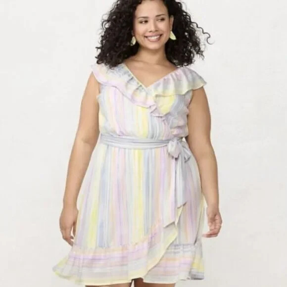 plus size pastel dresses Thorn & Fable Rainbow Butterfly Dress Pastel Plaid fabric Pull over style Unlined Pockets Functional waist ties Maternity friendly Elastic waistband asdoklhq Cocktail Dress Plus Size
