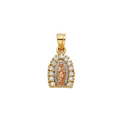 14K Bicolor Gold Religiöse Guadlupe Zirkonia Anhänger