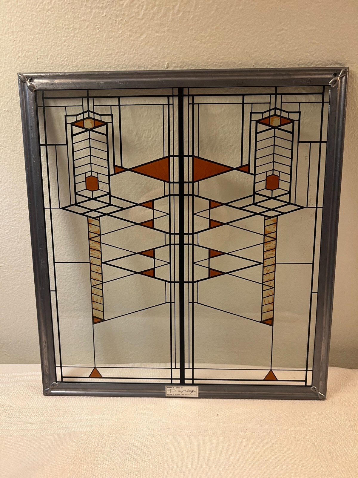 FRANK LLOYD WRIGHT Foundation Signed STAINED GLASS Panel eBay