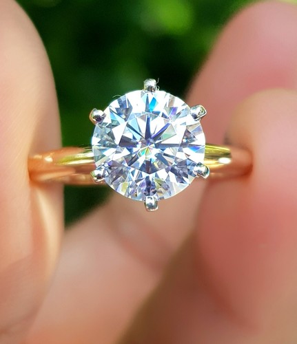 3.00CT Genuine VS F Moissanite Solitaire Solid 14K Yellow Gold Ring Engagement - Picture 4 of 9