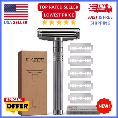 Double Edge Safety Razor: Adjustable, Smooth & Close Shave - Eco-Friendly Metal