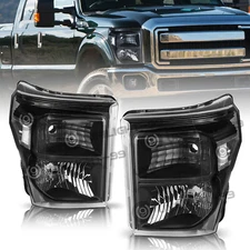 Black Housing Clear Corner Headlight Lamps for 2011-16 Ford F250-F550 Super Duty