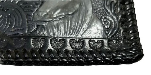 Handmade LONGHORN WALLET Genuine LEATHER with Edge LACING Mens Bi-fold Billfold - Picture 25 of 29