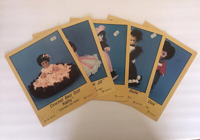 VINTAGE TD CREATIONS CROCHET PATTERN LEAFLETS FOR DOLLS 1987 ( LOT OF 5)