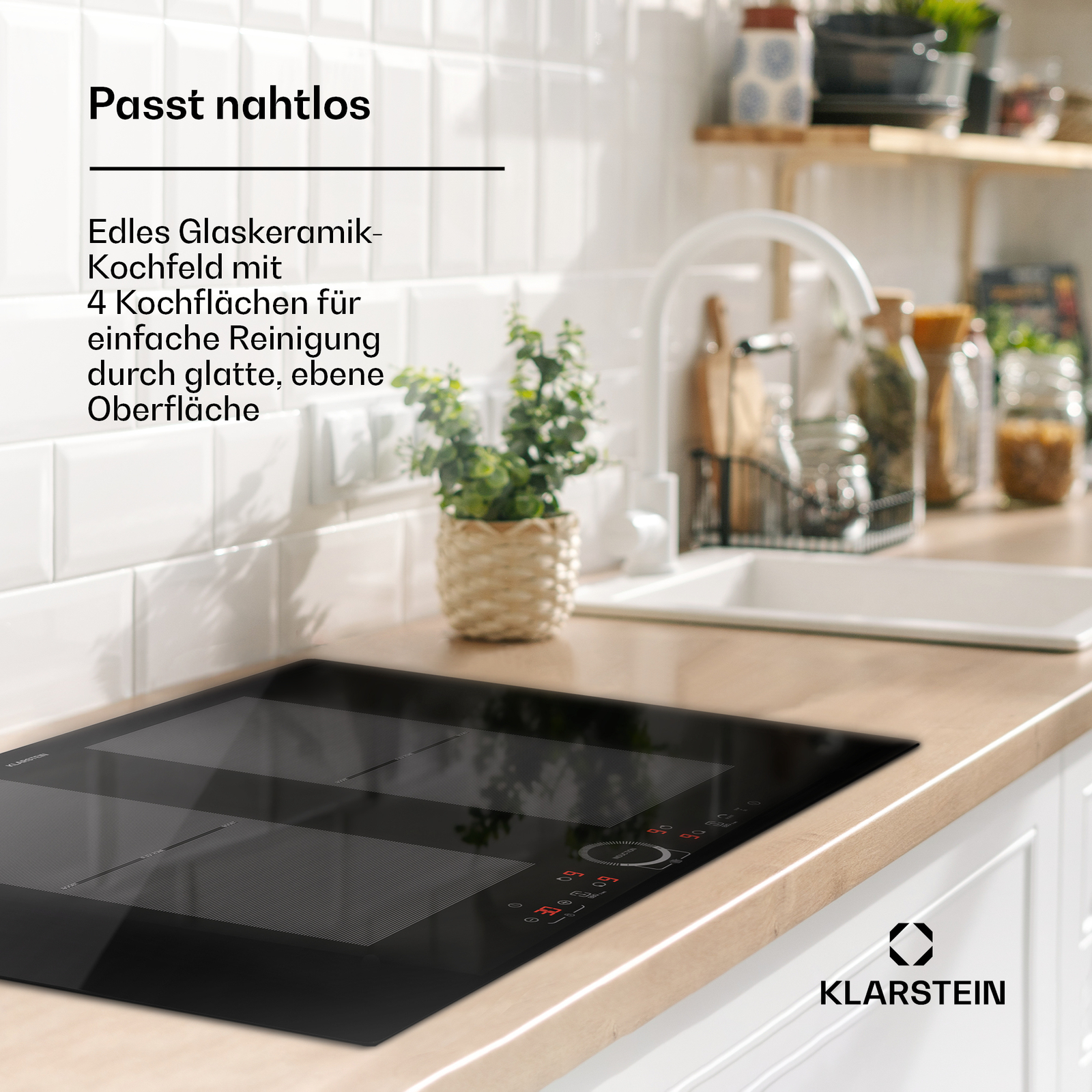 Placa de inducción 4 placas empotrable 7000 W vitrocerámica Flexzone temporizador negro