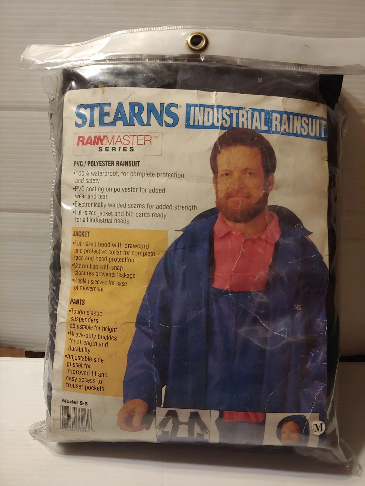 RARE Stearns Adults INDUSTRIAL Rain Suit Size Medium, Dark Blue, PVC/Polyester