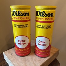 2 Vintage Wilson Championship Optic Yellow Tennis Balls Metal Cans NOS