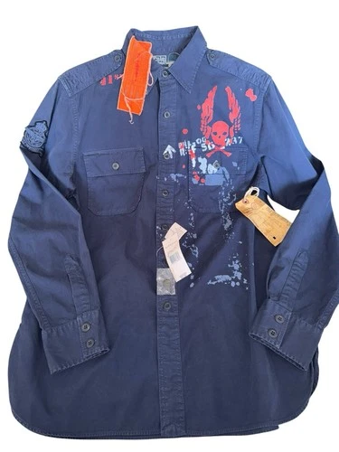 NEW NWT Vintage Polo Ralph Lauren Blue Temagami Workshirt Crab RLPC 90s Mens OG