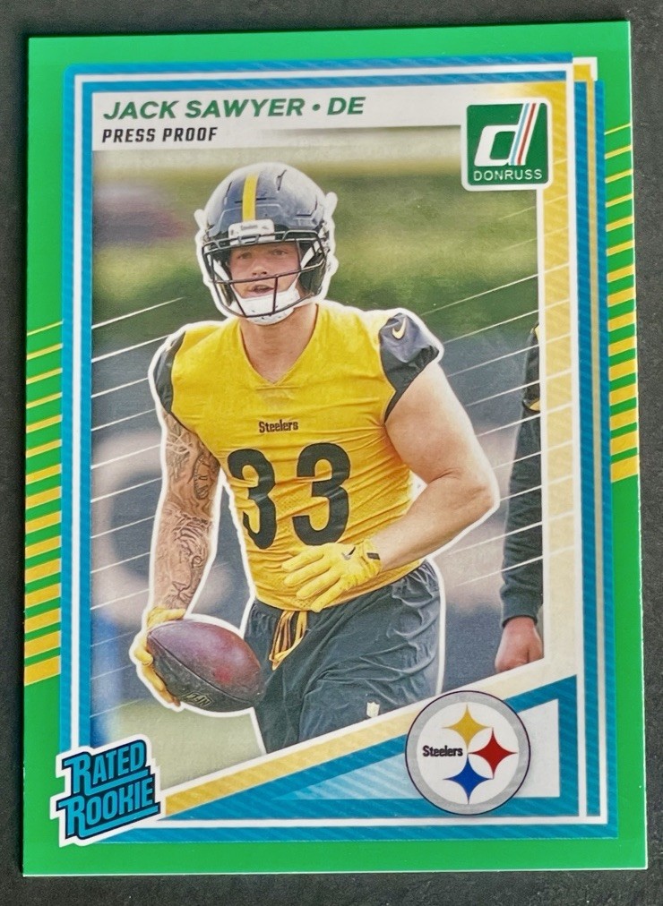 2025 Donruss Jack Sawyer Rated Rookie Green Press Proof RC #390 Steelers