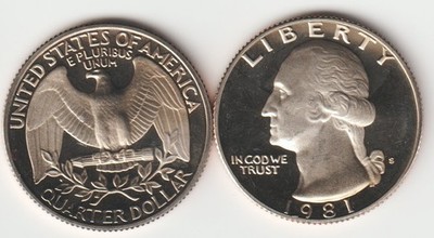 1981-S Proof Washington Quarter Dollar Coin From US Proof Set Collectible Lot:A1