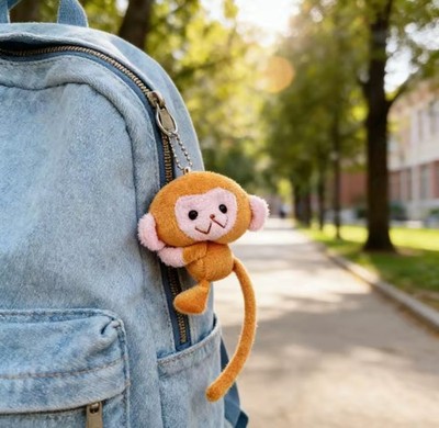 Long Tail Monkey Keychain Plush Toy Cute Cartoon Doll Backpack Charm DIY Pendant
