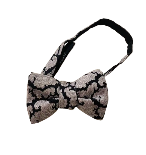 Tom Ford Paisley Pajarita Negro Plata Hombres Corbata Seda Traje Accesorios Formales Foto 2 de 4