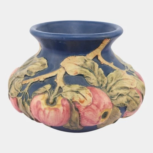 Weller Baldin 1915-20 Arts And Crafts Blue Bulbous Red Apple Large Pottery Vase