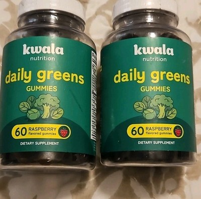 2X Kwala Nutrition Daily Greens Gummies to Boost Energy 60 Raspberry Exp 8/2026