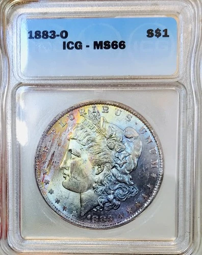 1883 O MORGAN DOLLAR! ICG MS66! BEAUTIFUL RAINBOW TONING! STUNNER! NR #CVIP29