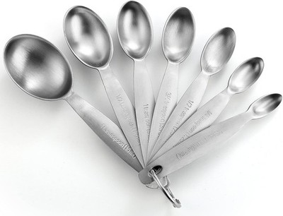 Stainless Steel Measuring Spoons Set of 7 with Leveler | Oval Metal Teaspoon &