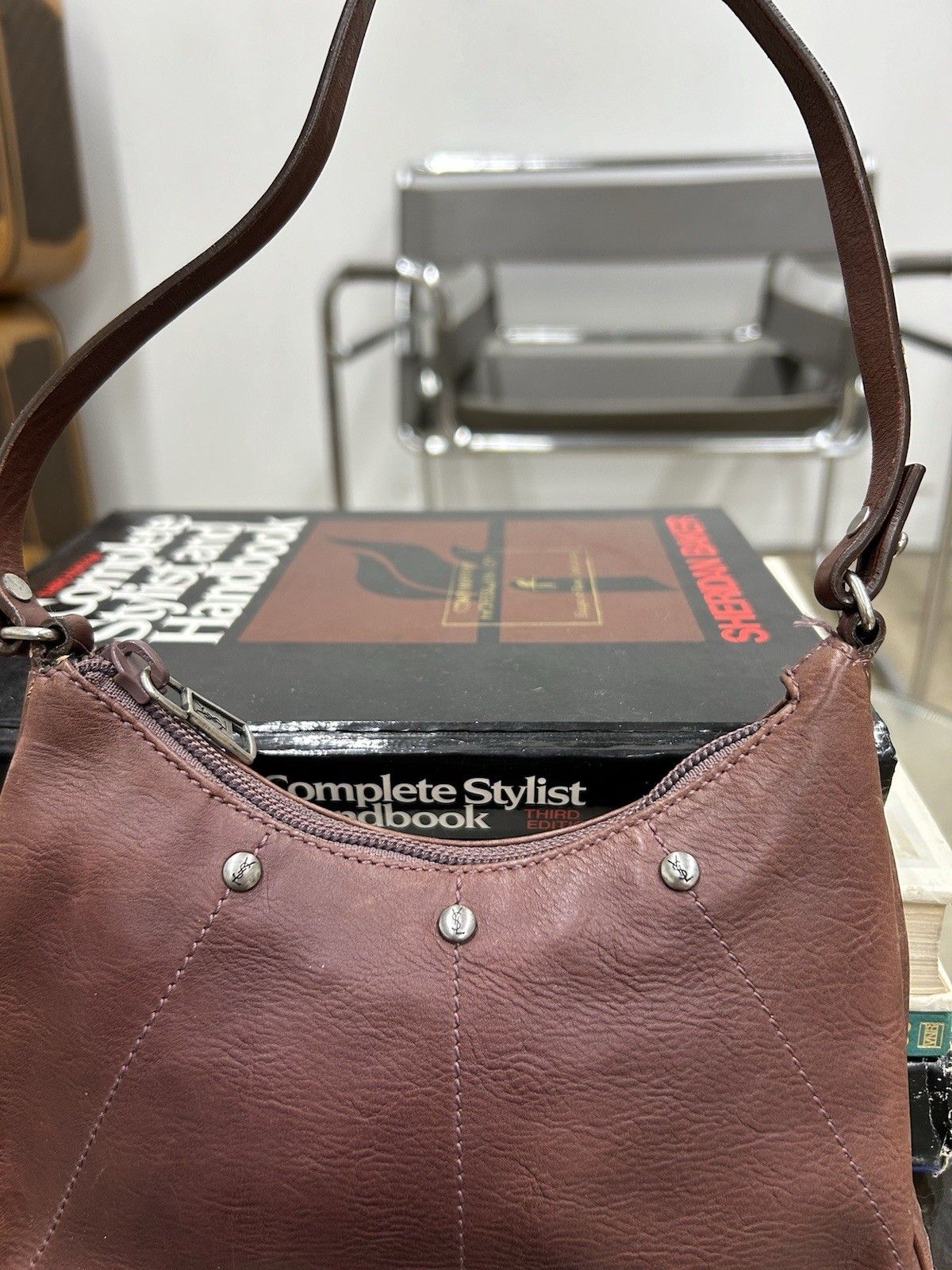 Borsa a mano vintage Yves Saint Laurent Rive Gauche in pelle marrone mini Mombasa