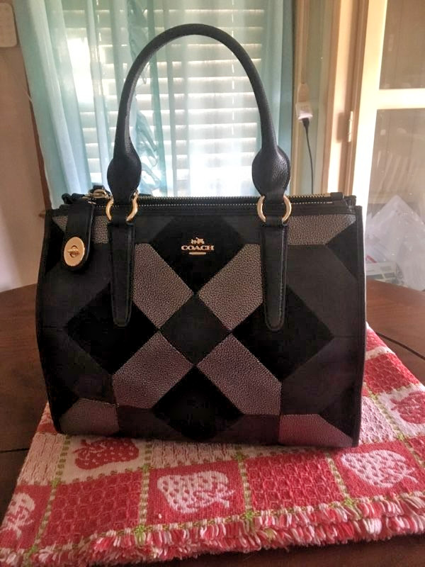 Coach Crosby Patchwork Black/Silver Leather Carry All Satchel 2 Way F36531 EUC