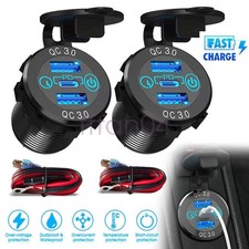 Dual QC 3.0 USB+PD Type-C Fast Car Charger Socket Adapter Power Outlet 12V 24V