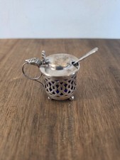 Victorian Sterling Silver Miniature Mustard Pot Blue Glass Liner Birmingham