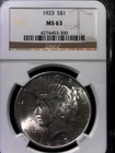 1923-P Silver Peace Dollar NGC MS63
