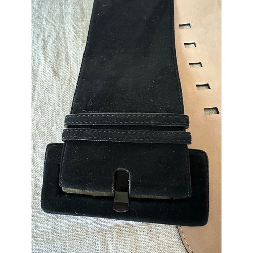 Vintage Donna Karan belt wide black suede statement sz large leather 3.5”wide - Picture 2 of 14