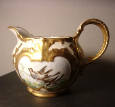 Porcelain Antique White Creamer w Gold Gilt Trim & Birds Rare
