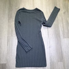 SHEIN Gray Rib Knit Bodycon Sweater Dress M Round Neck Long Sleeve Short