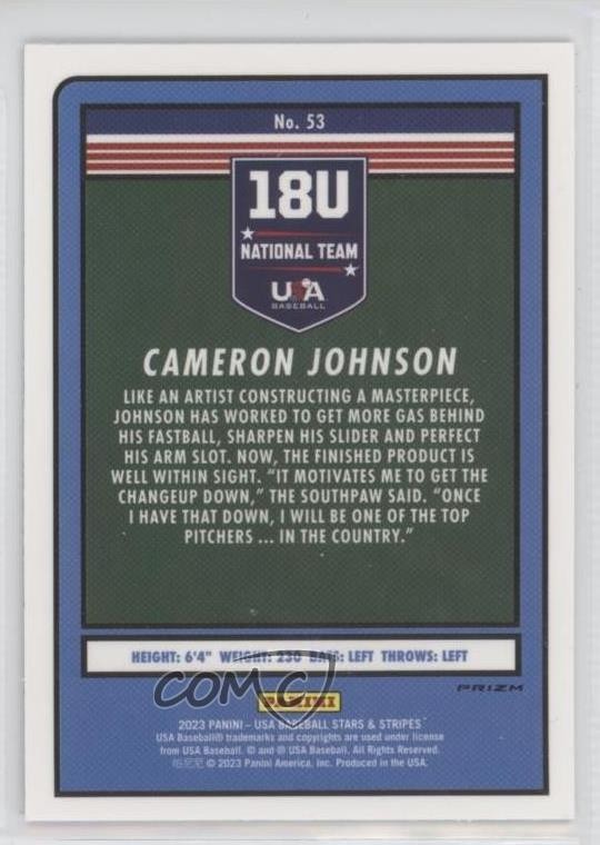 2023 Panini USA Baseball Stars & Stripes Silver Prizm Cameron Johnson #53 0l1