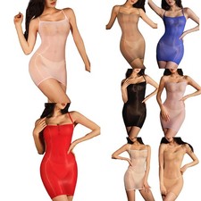 Women's Nightwear Oil Glossy Dress Strappy Clubwear Sleeveless Sleepsuit Sheer